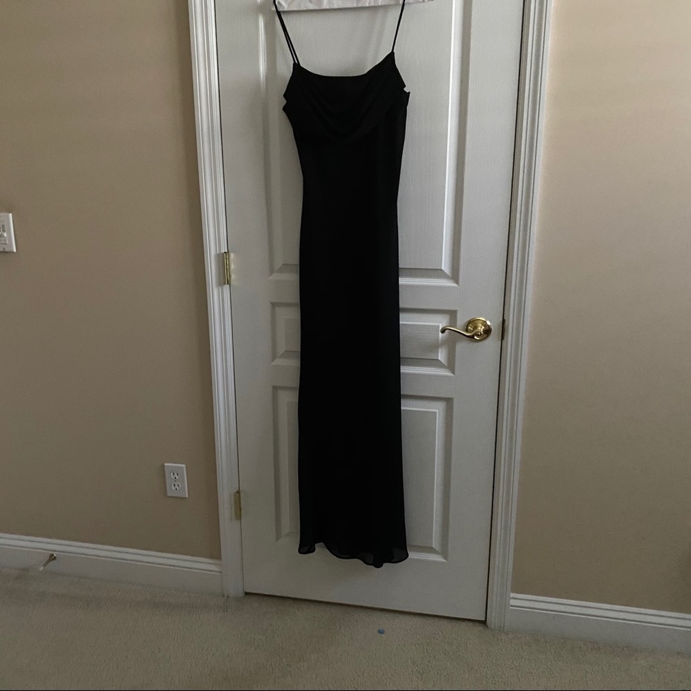 Black Onyx Nite Long Dress with drape neck.